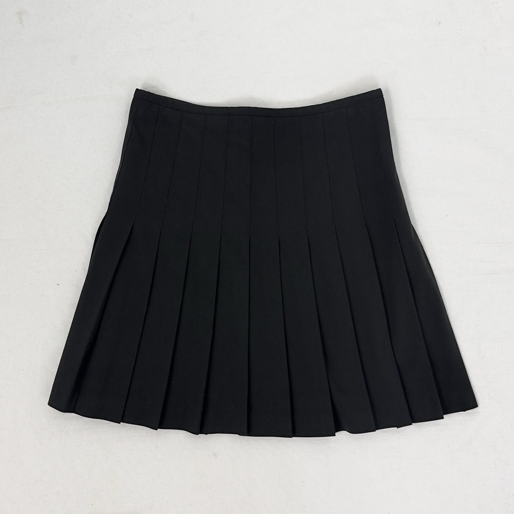 Norma Kamali Black Pleated Academia Stretchy Preppy Minimal Mini Skirt Size 4 S